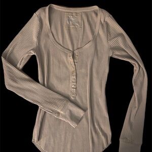 Women's Cream Ribbed Long Sleeve Top